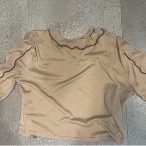 Macy's Tan Blouse with Chic Trim